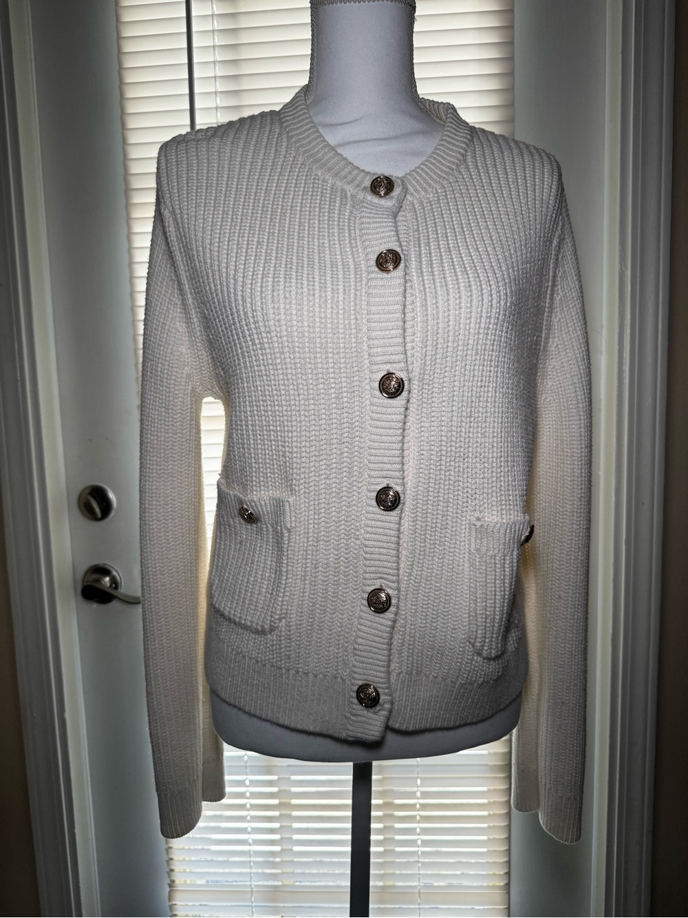 H&M Cream Ribbed Button-Front Women's Cardigan